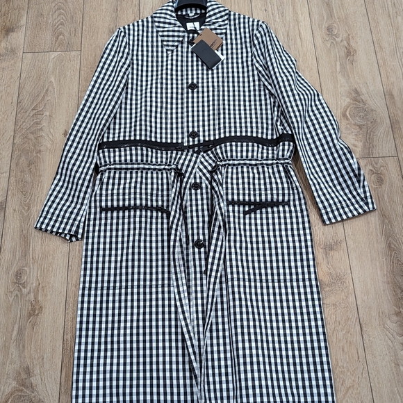 Mens Burberry Gingham Technical Wool Car Coat Black/White